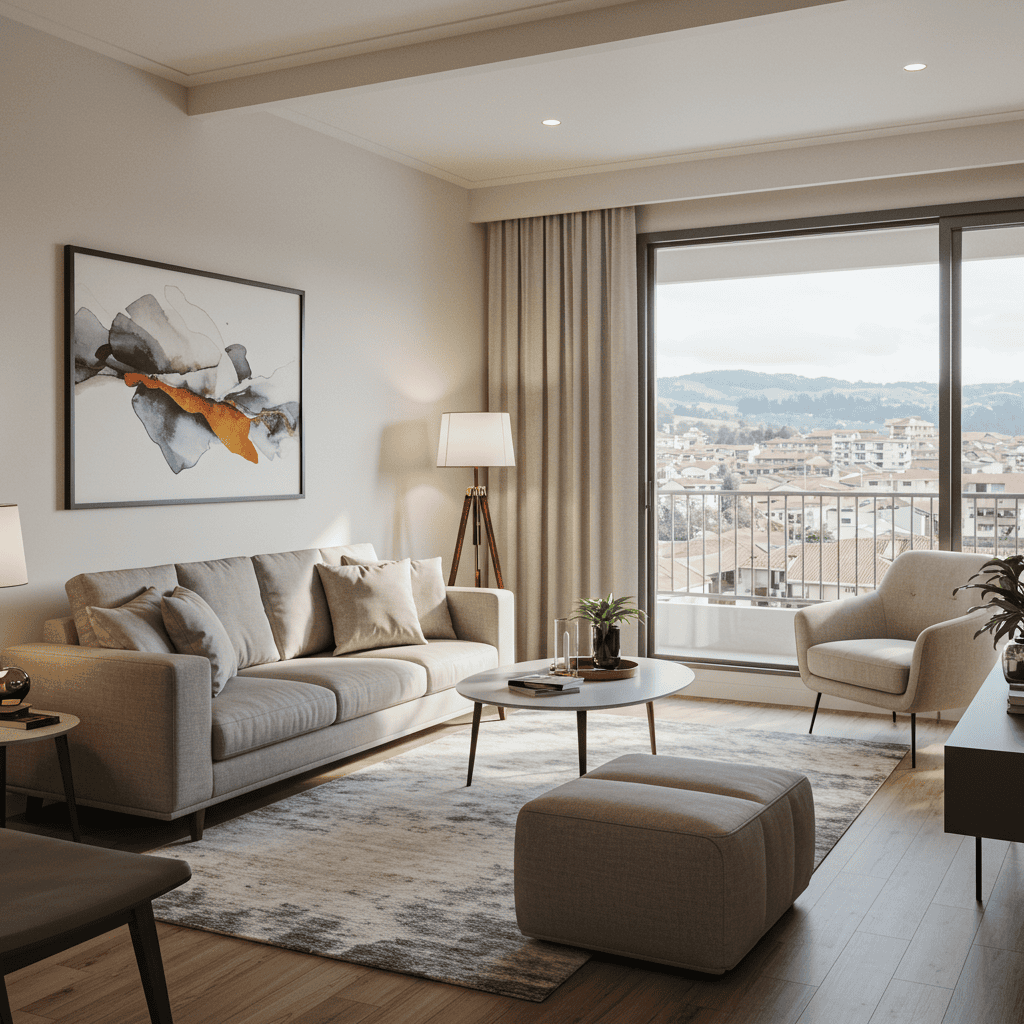 Modern Cuenca apartment living room with natural light.