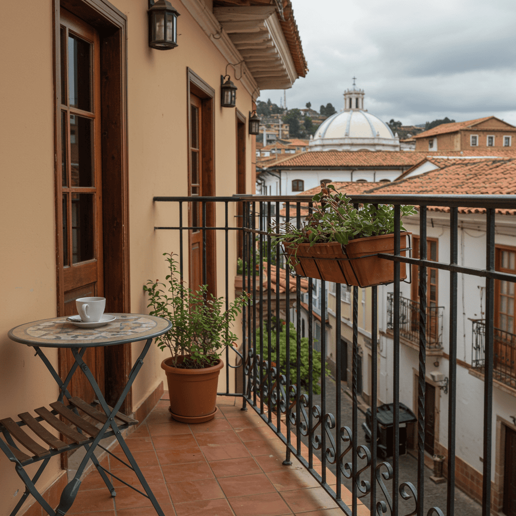 Detail shot of a colonial balcony view in El Centro.