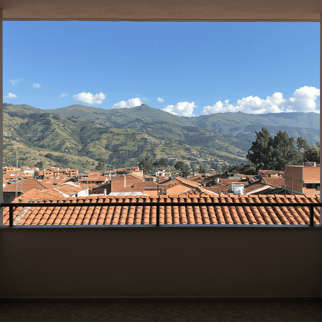 View of the Andes mountains from an apartment terrace.